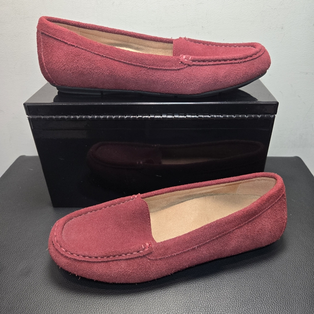 Vionic Debbie Loafers Women's 8 Burgundy Red Suede Flats Slip Ons